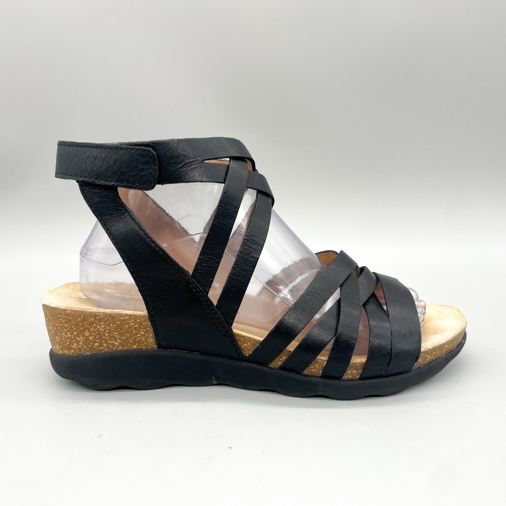 Dansko Womens 40 9.5 Mirabella Gladiator Sandals Black Leather Strappy Wedge